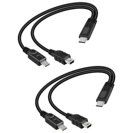 YANBORONSN 2 in 1 Multi USB C Stecker auf Micro USB & Mini 5P Stecker Y Splitter Kurzes Ladekabel-Keine Datenübertragung (2 Pack)