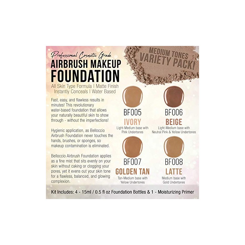 Belloccio Medium Color Shades Airbrush Makeup Foundation Set