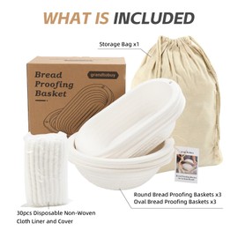6pcs Round and Oval Pulp Bread Proofing Basket Sourdough Banneton Proving Basket Brotform Bread Baking Supply Storage Bag 30pcs Disposable Non-Woven Liners for Professional Homemade Bread