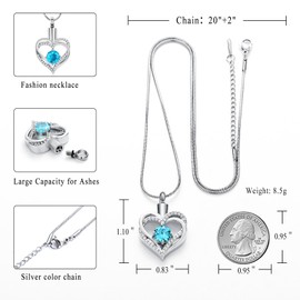 Cremation Jewelry Heart Urn Necklace for Ashes for Women Gilrs Memorial Keepsake Birthstone Pendant