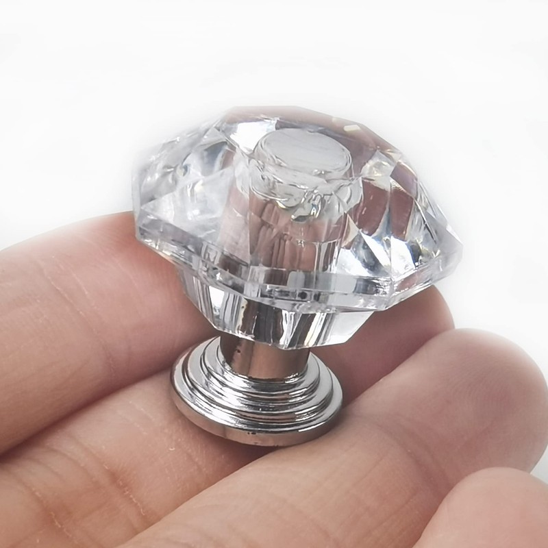 NSBELL 26PCS Clear Crystal Drawer Knobs, 24mm Diamond-Shaped Acrylic Cabinet