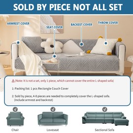 Velvet Quilted Couch Sofa Cover, Soft Sectional Couch Covers, Non-Slip Sofa Slipcover for Dogs Cats Pet Love Seat Recliner Leather L Shaped, Armrest Backrest Cover (Color : #15, Size : 90x160cm/1PC