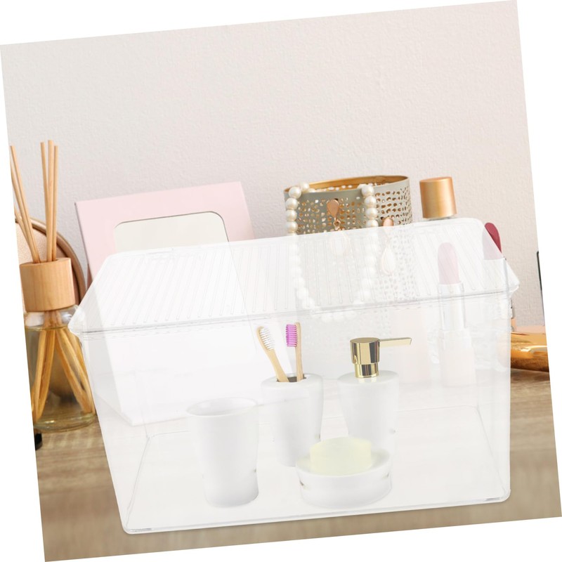 KOMBIUDA Clear Desktop Storage Box with Lid Transparent Multi-purpose Organizer