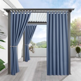 RYB HOME Outdoor Patio Curtains 84 inches - Blackout Tab Top Waterproof Drapes Lights & Drafts Blocking for Both Indoor & Outdoor Usage Privacy Gazebo Porch Covering, W 52 x L 84, 1 Pc, Stone Blue