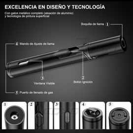 7CDXD Encendedor de Butano, 6-Inch Encendedores Recargables de Butano, Soplete de Gas Butano Llama Ajustable para Encender para Barbacoas, Parrillas, Velas y Campamentos (Sin Butano)