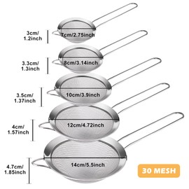 Vegena 5 Pieces Kitchen Sieve Fine Mesh Fine Mesh Sieve Set Made of Stainless Steel, 5 Sizes Sieve Kitchen Small, Metal Sieve Stainless Steel Fine for Sieving, Draining and Rinsing Vegetables, Pasta,