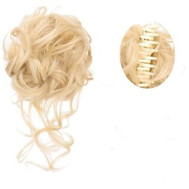 Erioctry 1PC Messy Bun Hair Piece Claw Clip Hair Buns Curly Chignon Hair Bun Extensions Updos Claw Clip Bun Hair Accessories for Women Messy Wavy Curly Fake Hair Bun Extensions (Light Blonde)