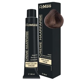 FemMas Haarfarbe Mittelblond Sand 7.7 I Professionelle Creme Haarfarbe mit Arganöl, Keratin & Ceramiden I Als dauerhafte Haarfärbung oder Tönung für strahlende, haltbare Farbergebnisse I 100 ml