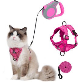 Cat Harness with Lead, Escape Proof, Automatic Retractable Cat Lead and Cat Harness, Adjustable Cat Harness Set with Cat Lead, Cat Harness for Kittens, Dogs (Pink, S)