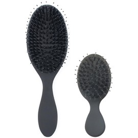 2 Pcs Boar Bristle Hair Brush Set Travel Detangling Paddle Brush for Curly Fine Straight Wet Dry Hair, Anti-frizz Detangler Brush Boar Nylon Mixed Bristle Brush for Women Men Kids
