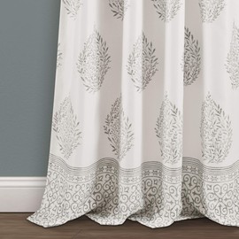 Lush Decor, Gray Teardrop Leaf Curtains Room Darkening Window Panel Set for Living, Dining, Bedroom (Pair), 52" W x 95" L