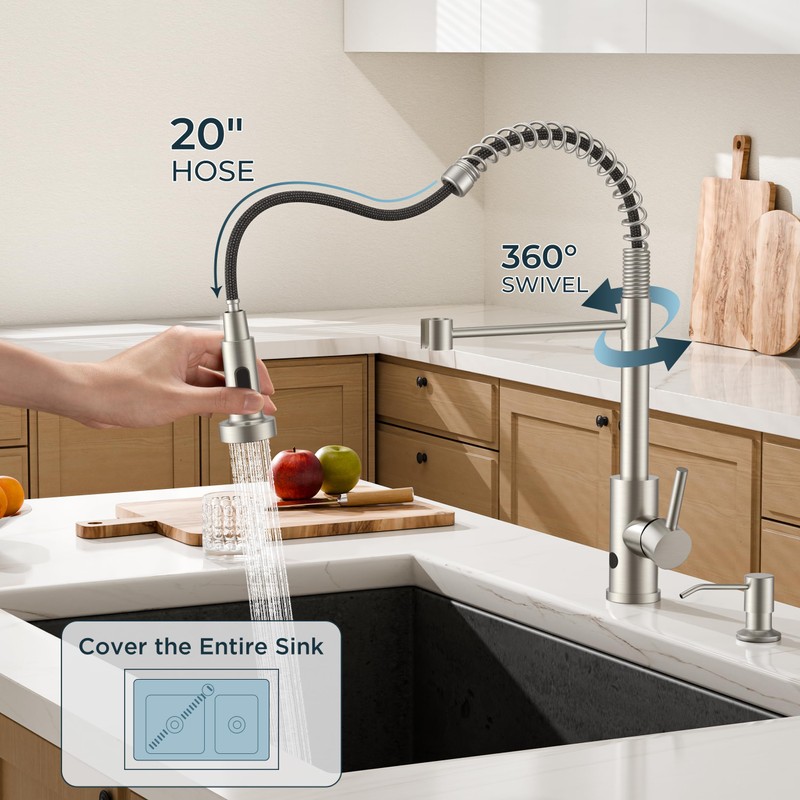 FORIOUS Touchless Kitchen Faucet with Soap Dispenser, Motion Sensor Activated