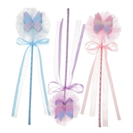 FELTECHELECTR 3pcs Boys and Girls Fairy Wand Party Cosplay Butterfly Wand Toy for Girls Stage Performance Prop Bowknot Design Decorative Witch Wand Toy