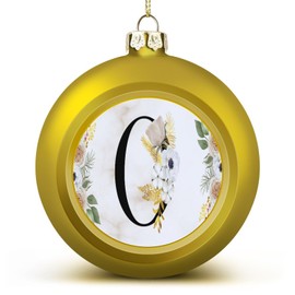 DOREENABE Golden Christmas Ball Ornaments,Marble Floral Black Initial Letter Monogram O Ball Ornament for Christmas Tree Pendant New Year Seasonal Holiday Decoration Xmas Keepsake Wedding for Friends