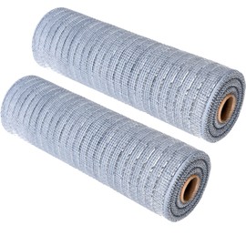 AOVNA 2 Rolls Poly Mesh Ribbon Rolls Metallic Foil Deco Poly Burlap Mesh Deco Mesh Rolls Wreath Making Ribbon for Christmas Holiday Crafts Bows Making (Silver)