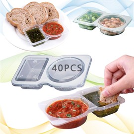 Wzenclave Double Compartment Condiment Container, Double Condiment Containers With Lids, 2 Compartment Snack Containers, 2024 New Double Compartment Snack Containers (40 Pcs)