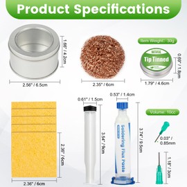 Soldering Tip Cleaning Kit, Includes Tip Tinner Brass Wire, Solder Wick, Cleaning Sponge, Solder Flux & Solder Iron Tips, By WIVIE