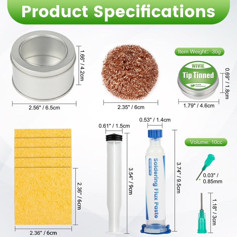 Soldering Tip Cleaning Kit, Includes Tip Tinner Brass Wire, Solder