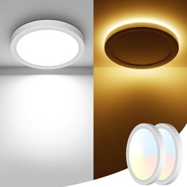 zemty 7 Inch LED Flush Mount Ceiling Light Fixtures, 2 Pack 15W + 3W Nightlight 1800K Warm, 3000k/3500k/4000k/4500k/6500K 5 Color Temperatures Selectable for Hallway Bathroom Pantry Dining Room