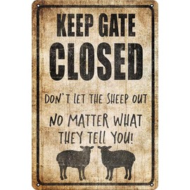 Keep Gate Closed – Funny Sheep Sign, 8x12in Vintage Tin Sign for Barn, Livestock Farm, Sheep Stall, Sheep Lover Gift