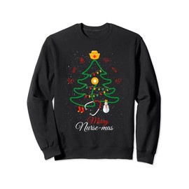 Merry Nurse-Mas Stethoscope Christmas Tree Nurse Sweatshirt, black