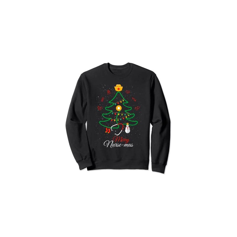 Merry Nurse-Mas Stethoscope Christmas Tree Nurse Sweatshirt, black