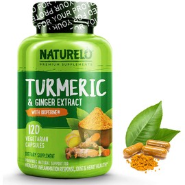 NATURELO Turmeric Curcumin - BioPerine for Better Absorption - Curcuminoids, Black Pepper, Ginger Powder - Plant-Based Joint Support - 120 Vegan Capsules