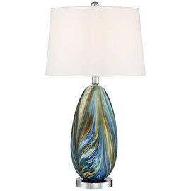 Pablo Modern Table Lamp Multi Color Blue Hand Blown Art Glass Tapered Drum Shade for Living Room Bedroom Bedside Nightstand Office Family - Possini Euro Design