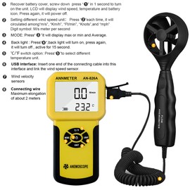 AIOMEST Digital Anemometer Wind Gauge, CFM Hand Held, AI-826A Wind Speed Meter with Backlight, Wind Speed Temperature Wind Chill Tester for HVAC Drone Sailing Fishing