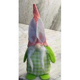 Happy Easter Standing Green Polka Dot  Hat w/ Bunny Ears Doll - Spring Easter Country  12Inch