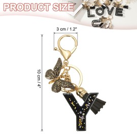 PATIKIL Alphabet Initial Letter Keychain, Resin Cute Keychains with Tassel Butterfly Letter Y Pendant Charm for Women Key Purse Handbag Bag Accessories, Black