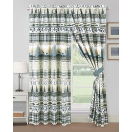 Chezmoi Collection Lake 4-Piece Northwest Cabin Lodge Window Curtain Set with Sheer Backing - Multicolor Pine Tree Fish Deer Explorer Mountain Printed Microfiber, 120 inch x 84 inch