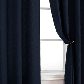 Simplebrand Grace Light Filtering Navy Curtains for Living Room 84 Inches Long 2 Panels Set, 3D Embossed Textured Soft Fabric Draperies and Panels, Privacy Smart Curtains for Patio Door, 52" W x 84" L