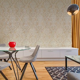 Wallcoveringsmart Faux mica Vermiculite Stone Brass tan Gold Damask Contemporary Luxury Vinyl Wallpaper