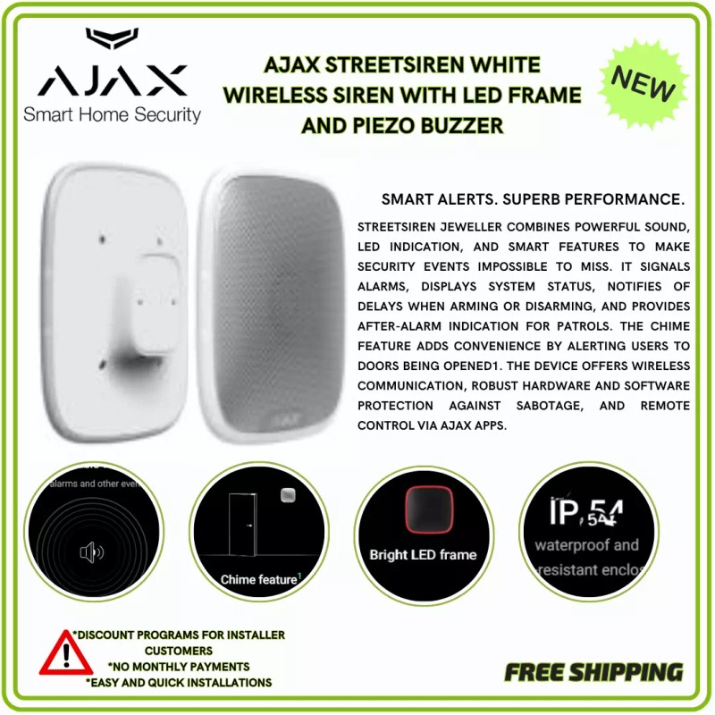 AJAX STREETSIREN WHITE WIRELESS SIREN WITH LED FRAME AND PIEZO