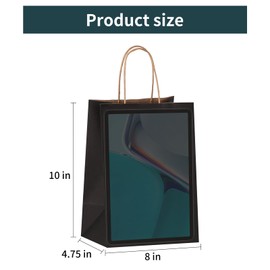 Joybe 100 Pack 8x4.75x10 Inch Medium Black Kraft Paper Bags with Handles Bulk, Craft Paper Gift Bags for Party Favors Grocery Retail Shopping Business Goody Merchandise Take Out Blank Sacks (100pcs)
