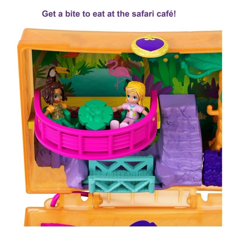 Mattel Polly Pocket Jungle Safari Compact, 2 Micro Dolls &