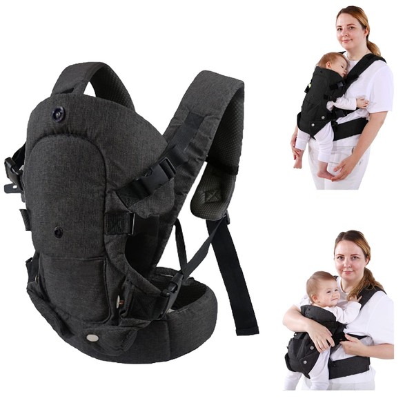 HUIMO Baby Carrier, Ergonomic Design Infant Sling Convertible with Soft Breathable Air Mesh and All Adjustable Buckles for Toddler or Newborn Babies (Black)
