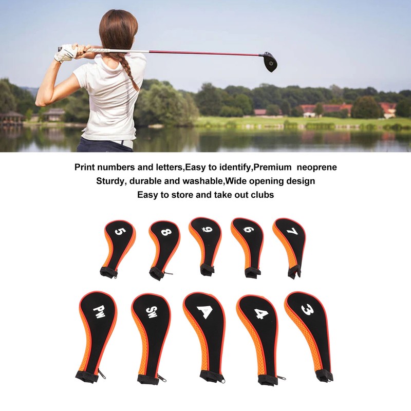 10 Pcs Golf Iron Head Cover Set with Zipper Golf
