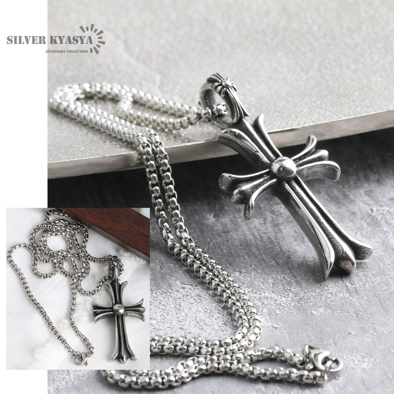 Silver KYASYA 316L Men's Necklace, Cross Pendant, Cross Necklace, Chain,