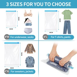 12 Stück Reise Kompressionsbeutel zum Einrollen, 3 Größen (4x 35x50 cm / 4x 40x60 cm / 4x 50x70 cm) Vakuumbeutel für Kleidung Aufbewahrungsbeutel Vakuum Wiederverwendbar Kleiderbeutel für Reisegepäck