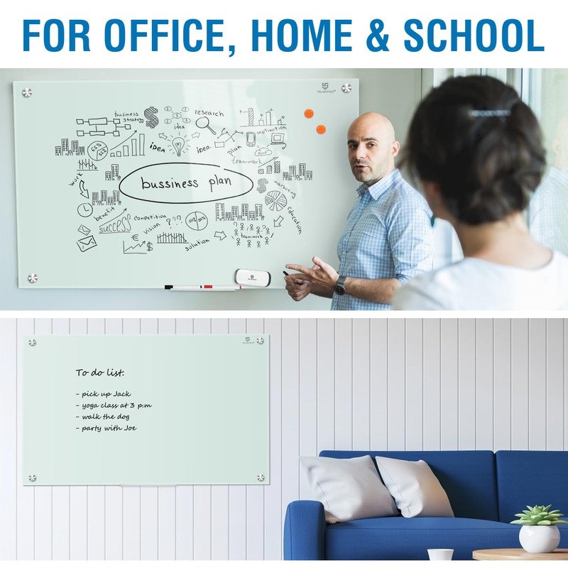 TSJ OFFICE Glass Dry-Erase Board - 36 x 24 Inches