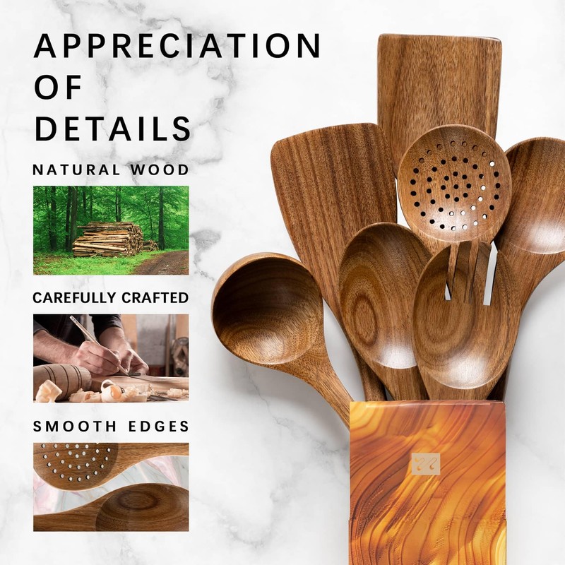 Hefild Wooden Spoons for Cooking, Nonstick Cooking Utensil Set with