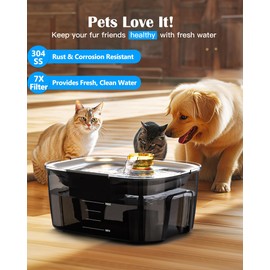 lesotc Dog Water Fountain Stainless Steel, 2.6 Gallon/10L Pet Water Fountain Cat Water Fountain Dog Water Bowl Dispenser for Large Dogs & Multi Pets, Ultra-Quiet, Smart Pump, Easy to Clean