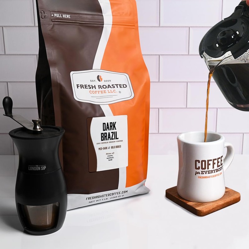 Fresh Roasted Coffee, Dark Brazil, 5 lb (80 oz), Med-Dark