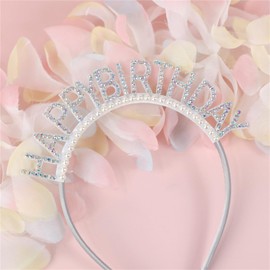 YYaaloa Happy Birthday Headbands for Women Christmas Birthday Party Crown Decorations Happy Birthday Princess Crown Rhinestone Happy Birthday (A/B silver, one size)