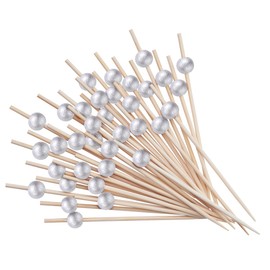 GUSTO [200 Count] Cocktail Picks & Food Picks - 4.7 Inch Wooden Fancy Cocktail Toothpicks for Appetizers & Drinks - Silver Pearl Picks
