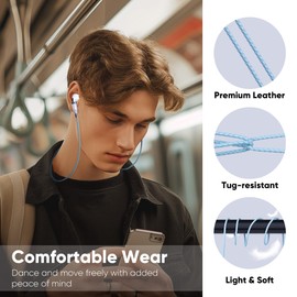 Lawonda Anti-Lost Neck Strap for Airpods, PU Leather Strong Magnetic Necklace Holder String, Compatible with AirPods 1&2/ Pro /3rd /Pro 2 Blue Gold