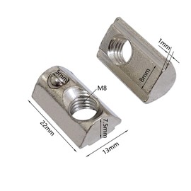 100 PCS Carbon Steel M8 T-Nuts Roll-in Spring, T-Slot Nuts Ball Nut 8 fit for European Standard 4040 and 4080 Series Aluminum Profiles 8mm Grooves Set