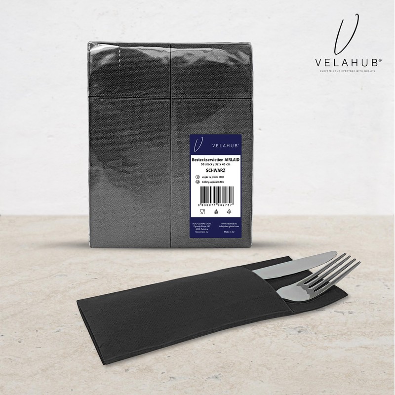 VelaHub Airlaid 50 Cutlery Napkins, High-Quality Disposable Napkins, 32 x